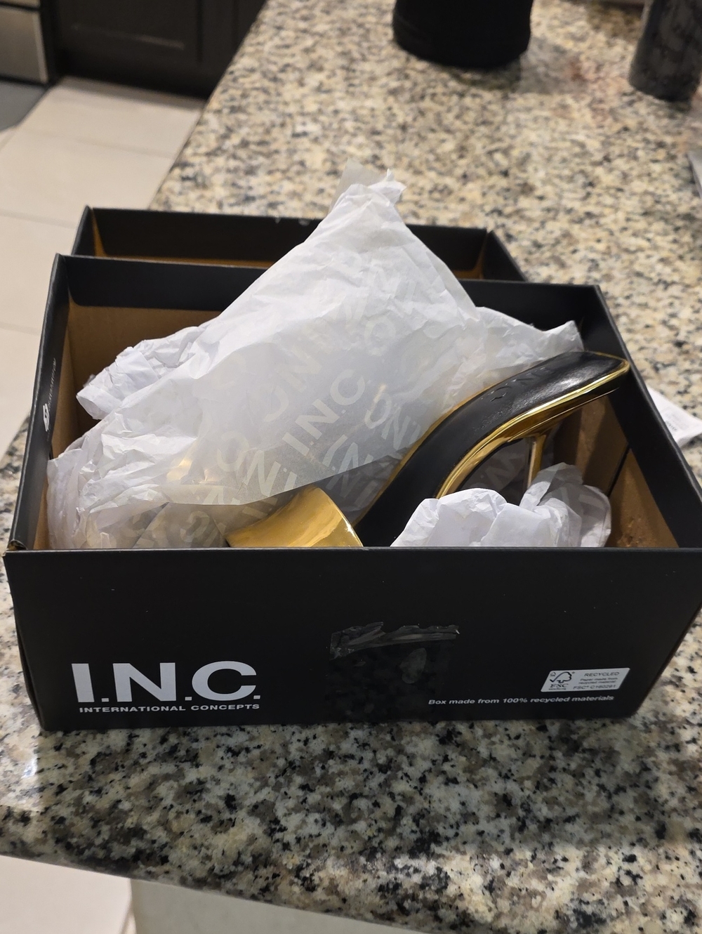 INC International Concepts Metallic Gold Stiletto Slide Sandals Size 7